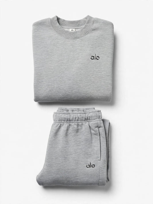 Heather Grey 2-Piece Lounge Set - Crewneck Sweatshirt + Jogger - Soft Fleece