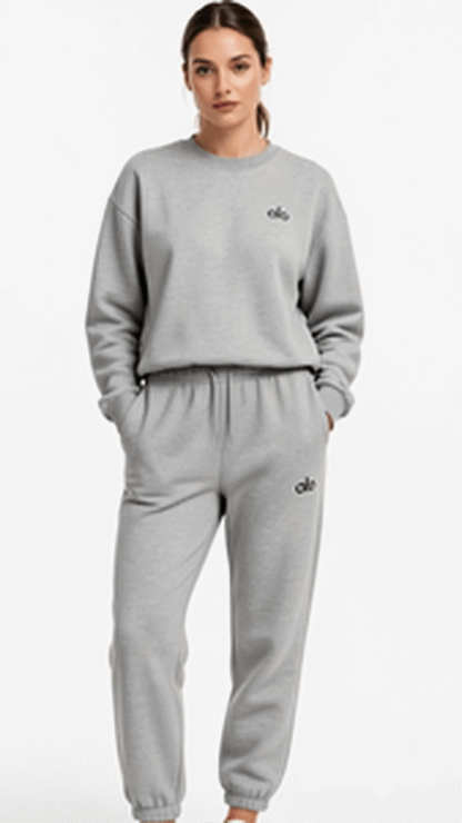 Heather Grey 2-Piece Lounge Set - Crewneck Sweatshirt + Jogger - Soft Fleece