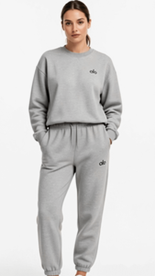 Heather Grey 2-Piece Lounge Set - Crewneck Sweatshirt + Jogger - Soft Fleece