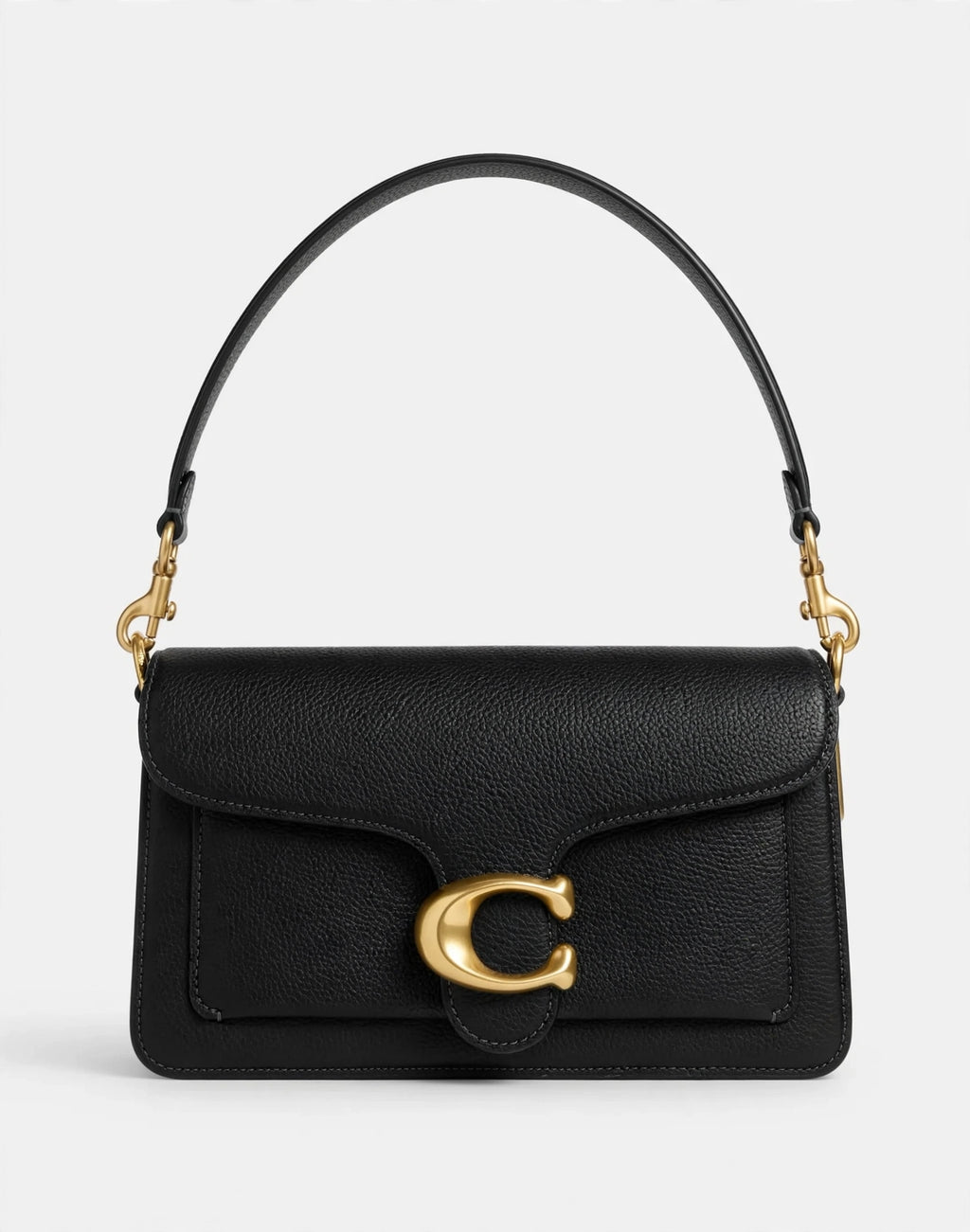 Luxury Pebbled Leather Tabby Shoulder Bag - Black with Gold C Clasp 1