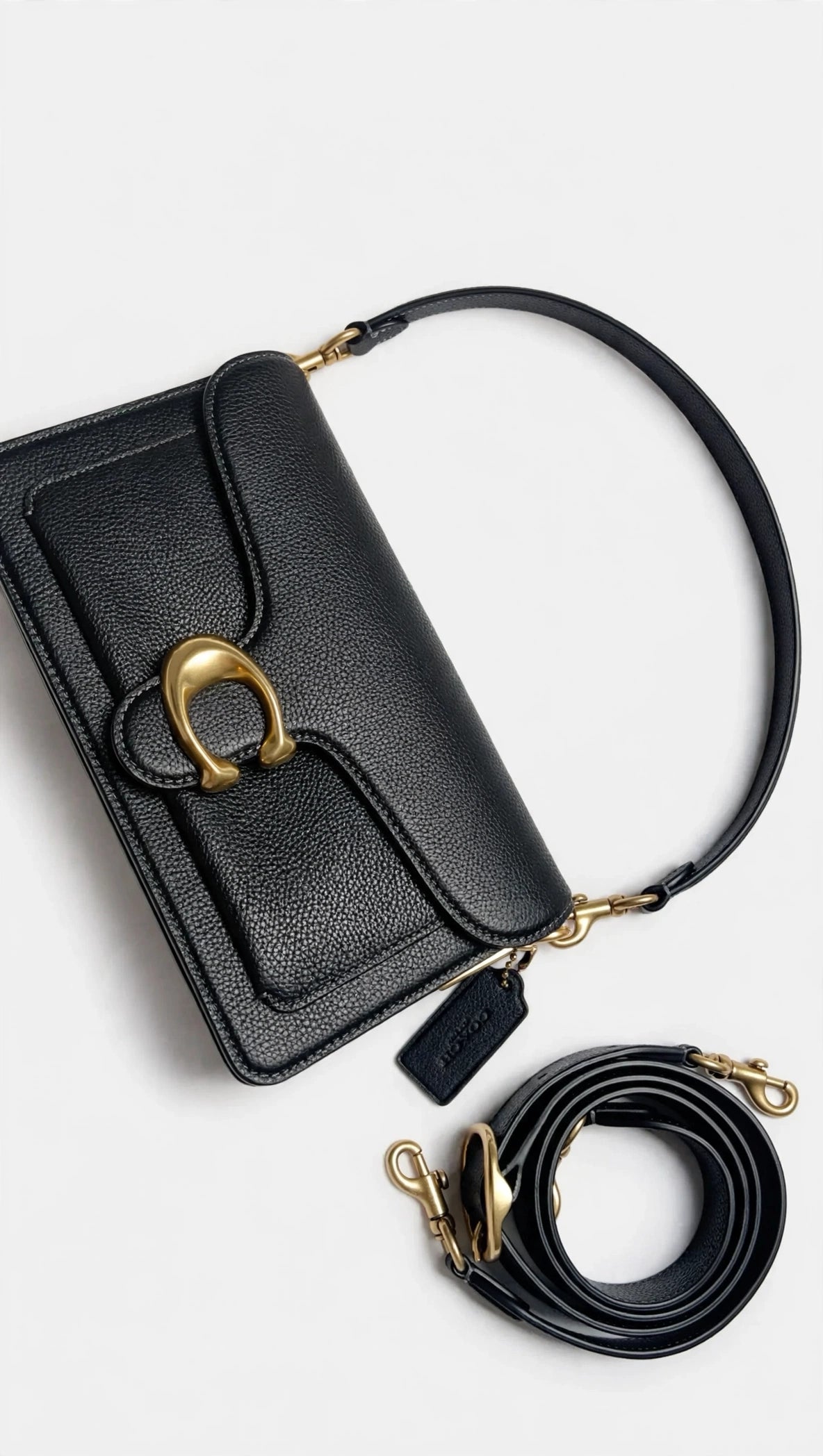 Luxury Pebbled Leather Tabby Shoulder Bag - Black with Gold C Clasp 1