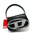 Y2K Oval D Logo Shoulder Bag - Black Leather Hobo Bag