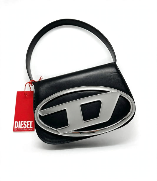 Y2K Oval D Logo Shoulder Bag - Black Leather Hobo Bag