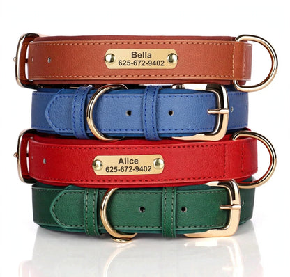 Personalized leather collar with free name engraving - soft, safe &amp; stylish.