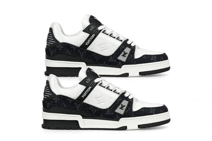 LV Trainer Black White Monogram Denim sneakers