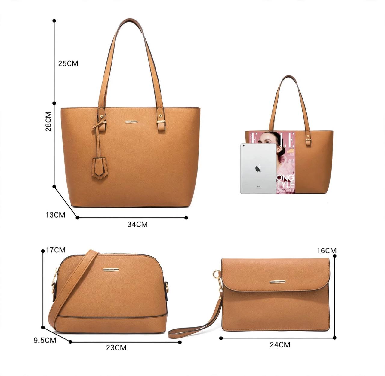 4 Piece Women Fashion Tote Handbag Shoulder Bag
