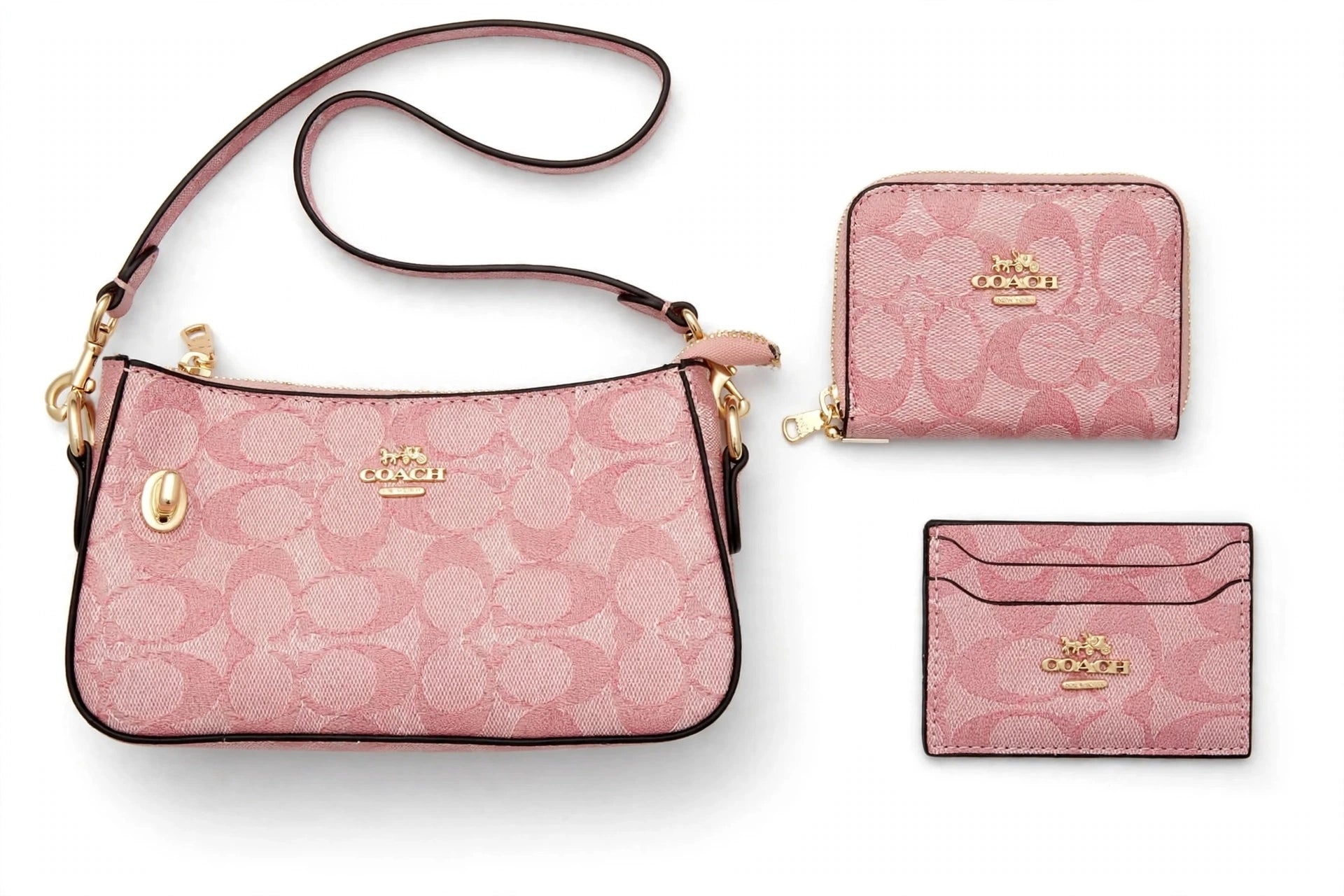 Pink Signature 3-in-1 Shoulder Bag Gift Set - Crossbody Bag + Wallet + Card Holder