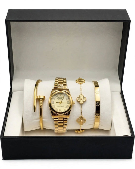 LUXURY GOLD WATCH SET - ROLEX DAY-DATE + 3 BRACELETS