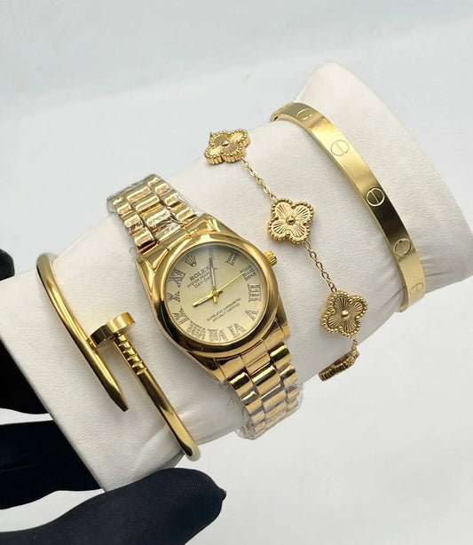 LUXURY GOLD WATCH SET - ROLEX DAY-DATE + 3 BRACELETS